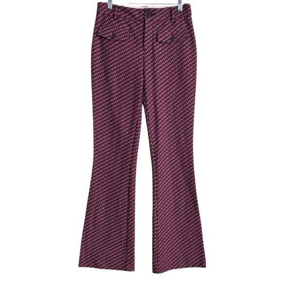 Anthropologie The Essential Slim Flared Pants Magenta Burgundy Pattern Size 2 - Picture 5 of 16